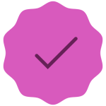 Vaaleanpunainen merkki, jossa tumma valintamerkki.