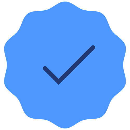 Vaaleansininen merkki, jossa tumma valintamerkki